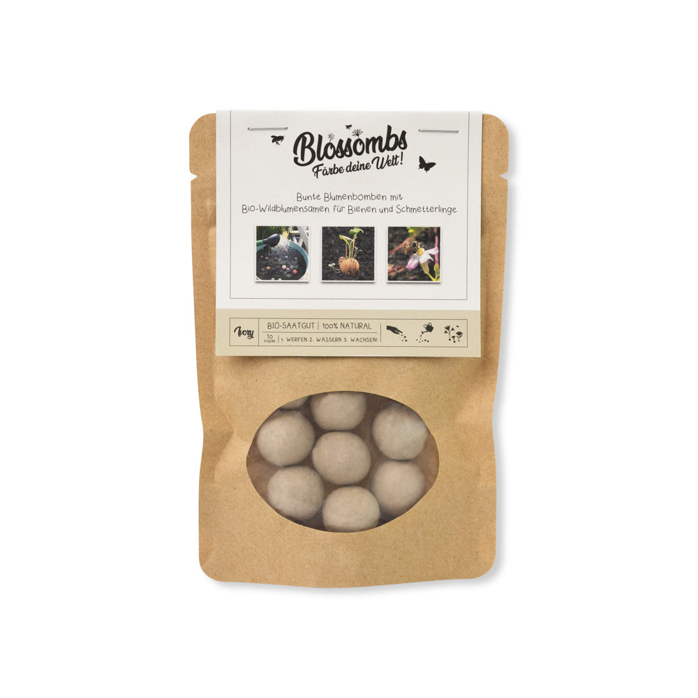 Kraftbeutel mit 10 Blossombs Samenbomben