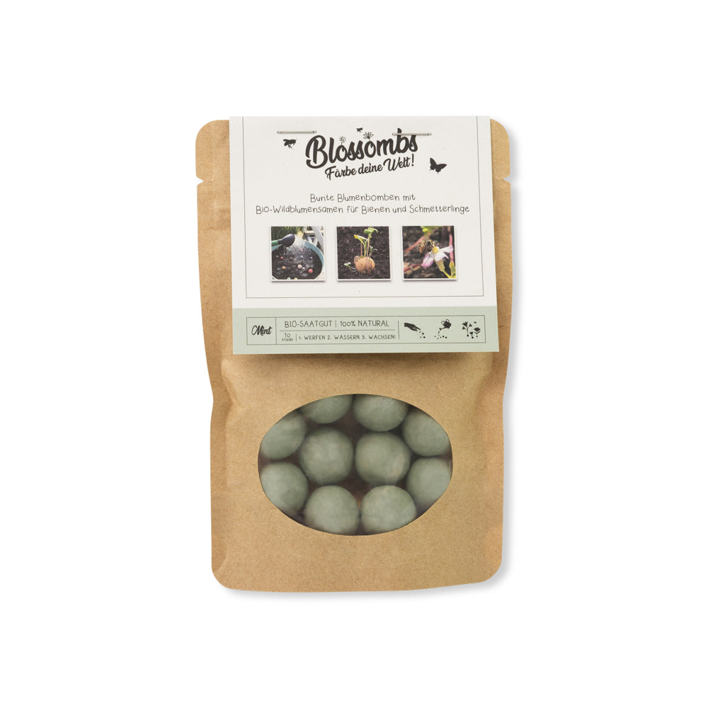 Kraftbeutel mit 10 Blossombs Samenbomben