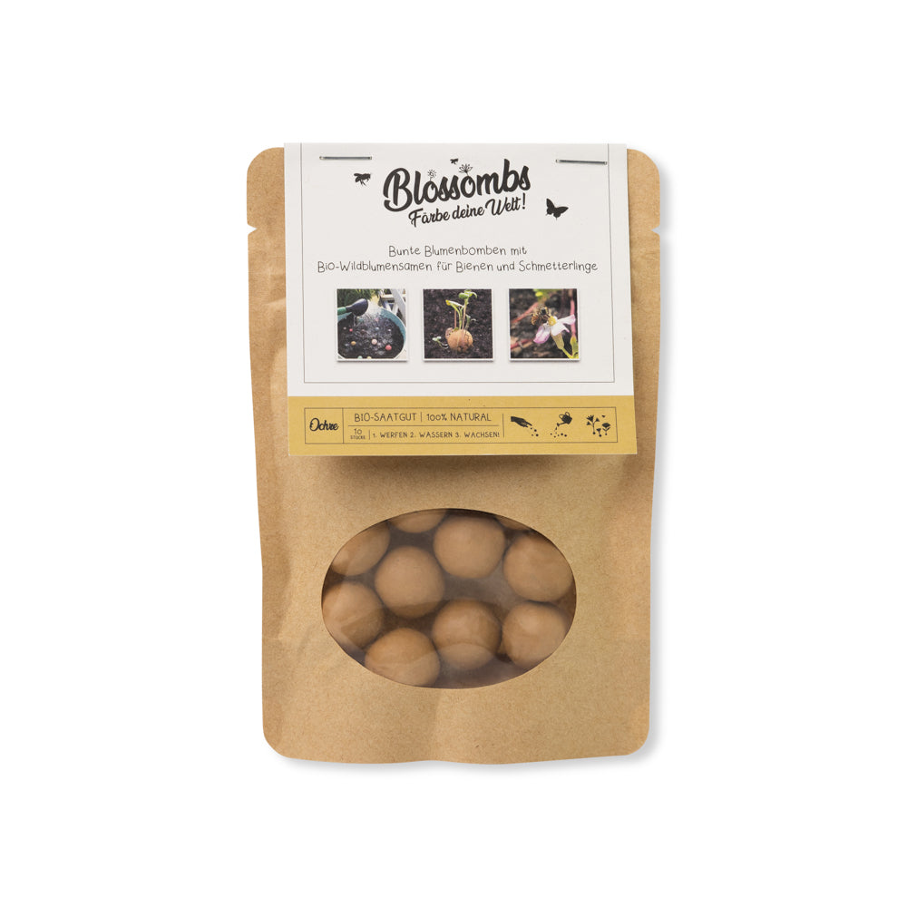 Kraftbeutel mit 10 Blossombs Samenbomben