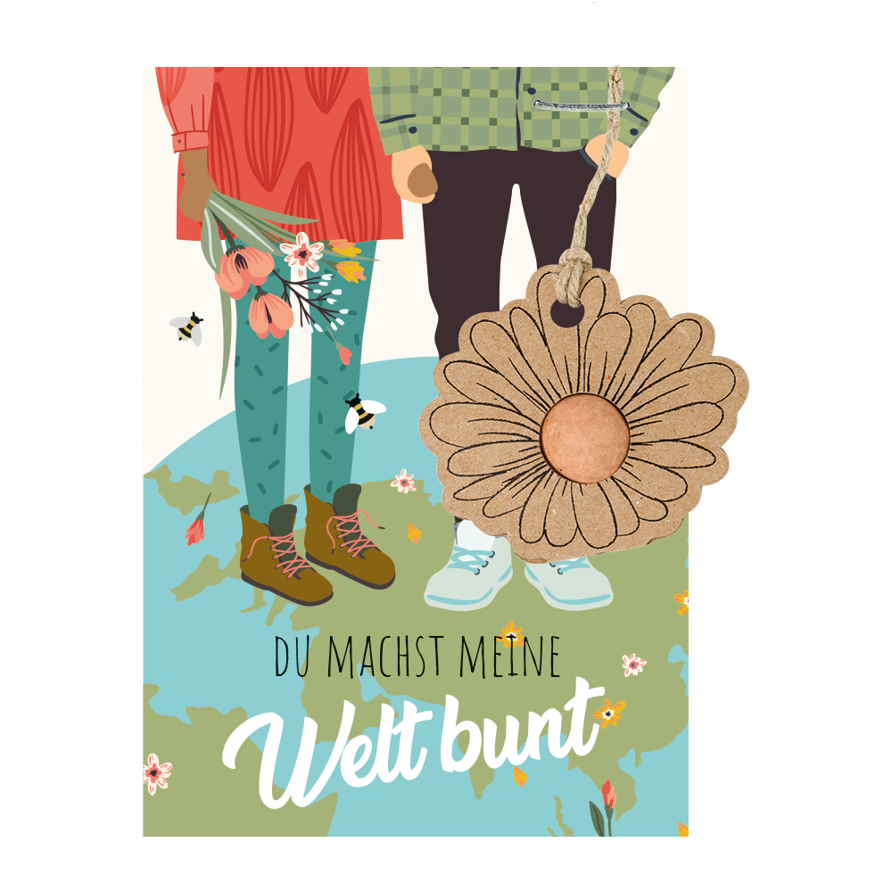 Anhänger Blume auf Karte - Du machst meine Welt bunt