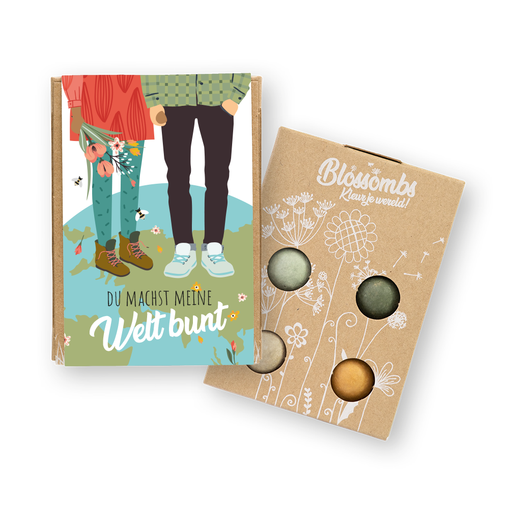 Geschenkbox Mini mit 4 Samenbomben - Du machst meine Welt bunt