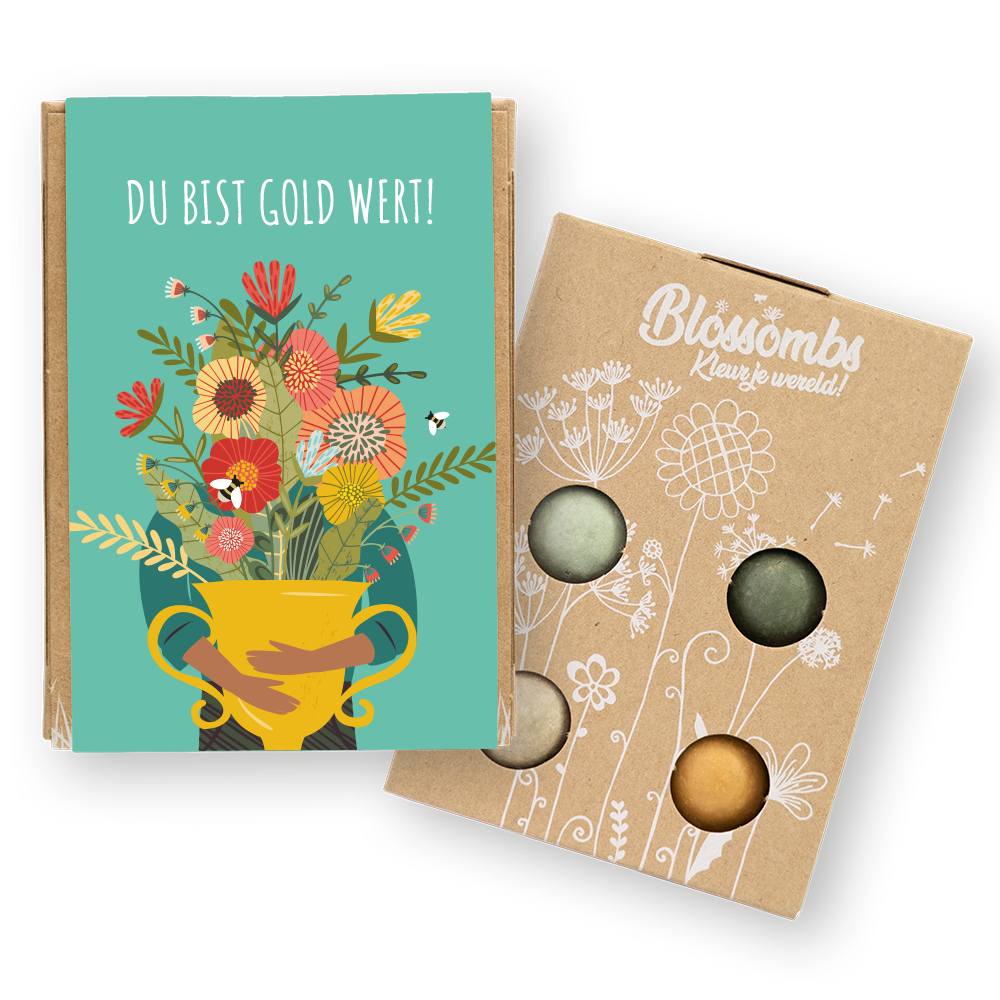 Geschenkbox Mini "Du bist Gold wert" mit 4 Samenbomben
