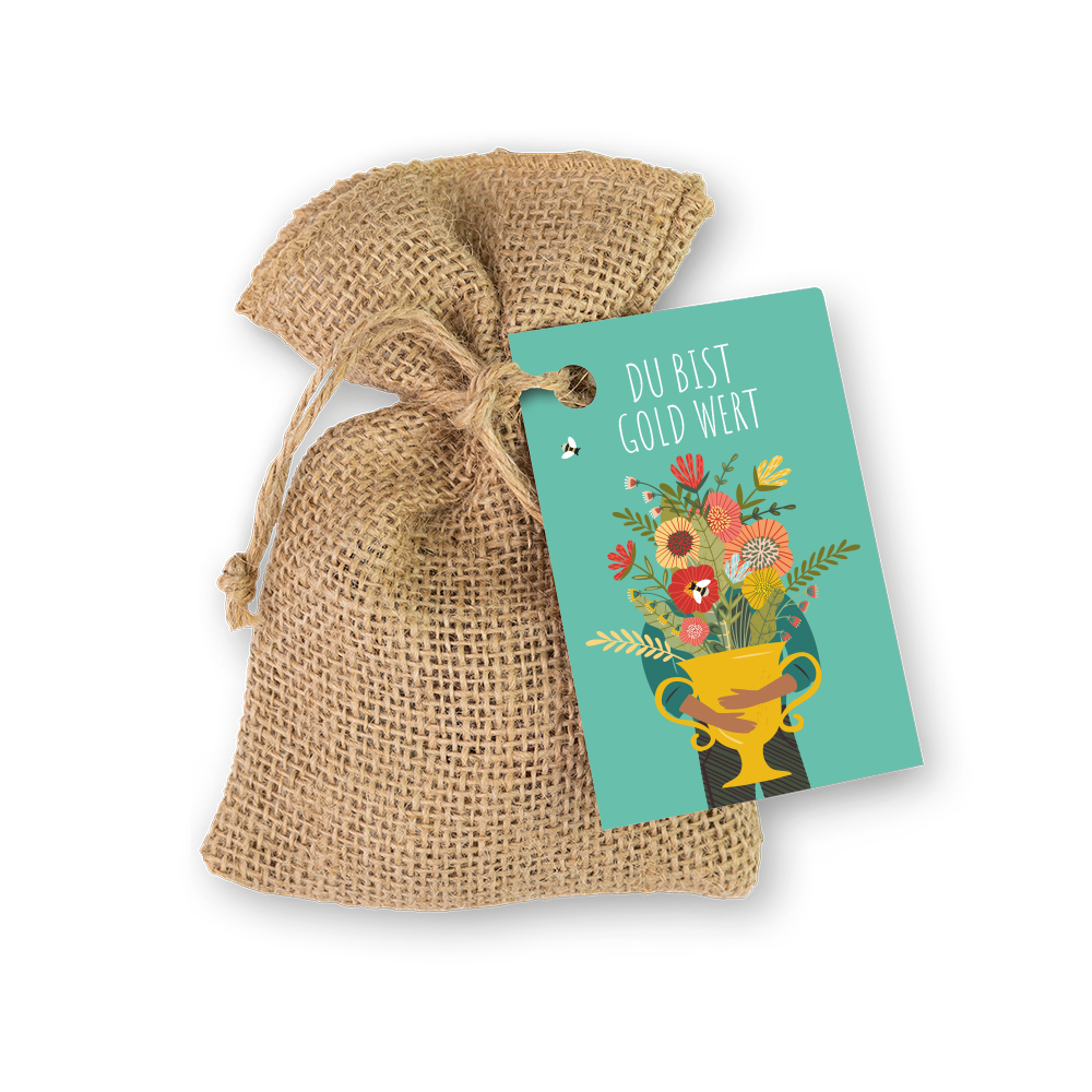 Jute Geschenkbeutel "Du bist Gold wert" mit 8 Samenbomben
