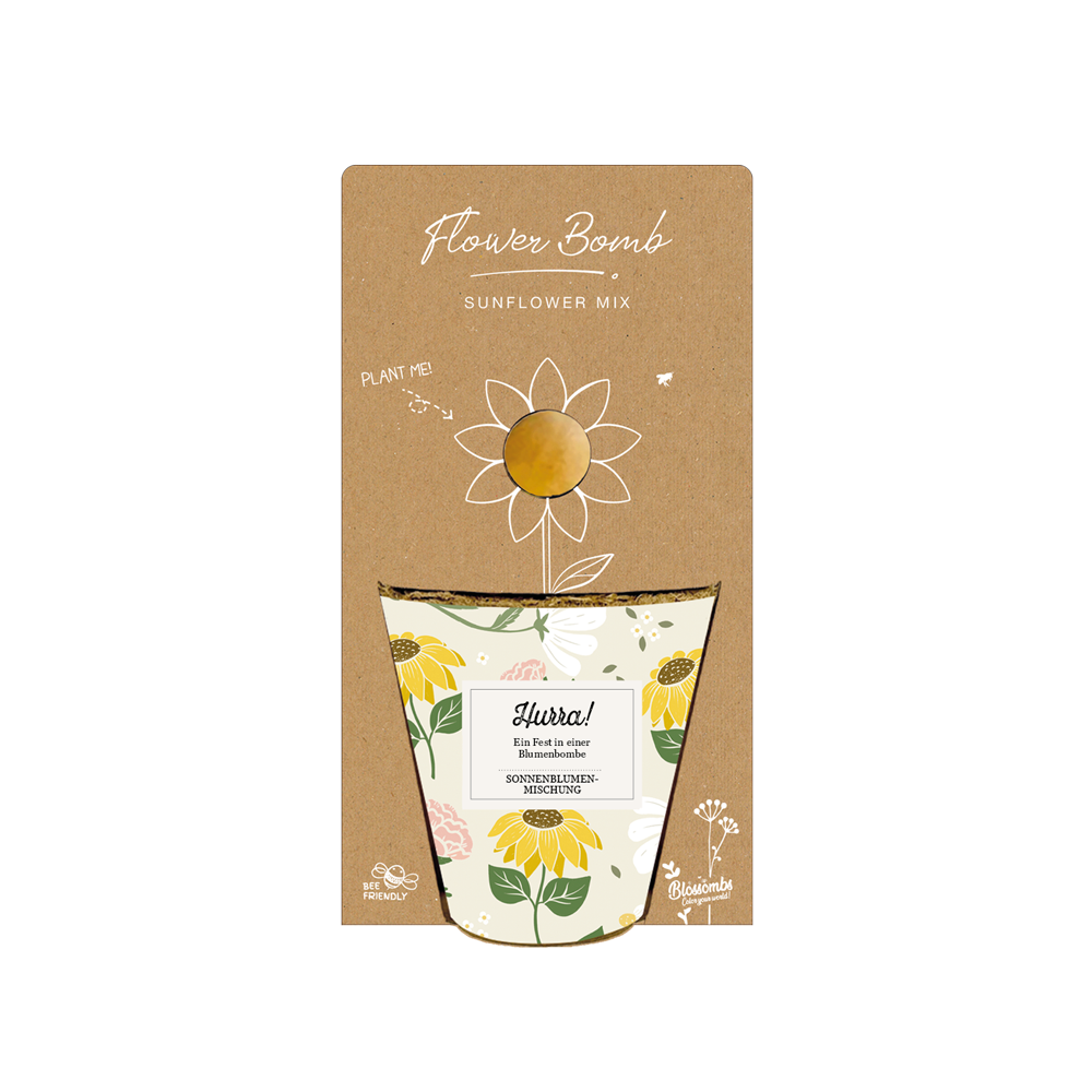 Grow Kit „Hurra!“ mit Saatbombe der Sonnenblumenmischung