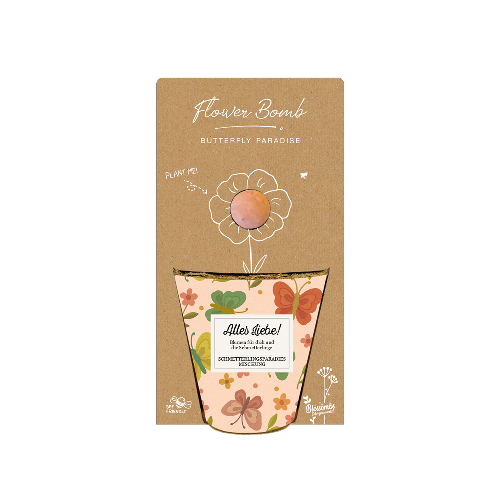 Grow Kit „Alles Liebe!“ mit Saatbombe der Schmetterlingsmischung