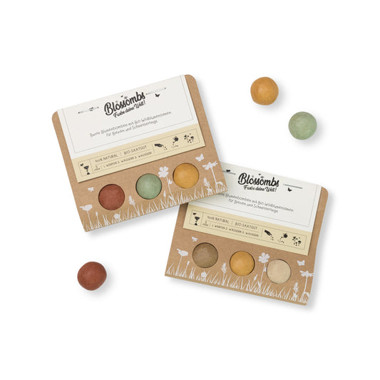 Werbegeschenk mit 3 Blossombs Samenbomben