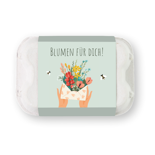 Geschenk-Eierschachtel "Blumen für dich" mit 6 Samenbomben