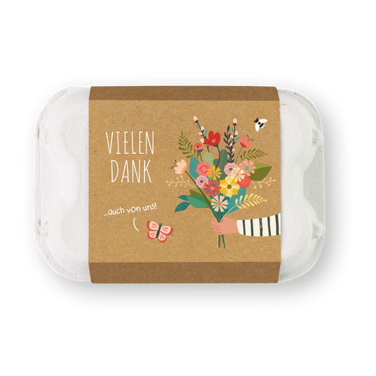 Geschenk-Eierschachtel "Vielen Dank" mit 6 Samenbomben