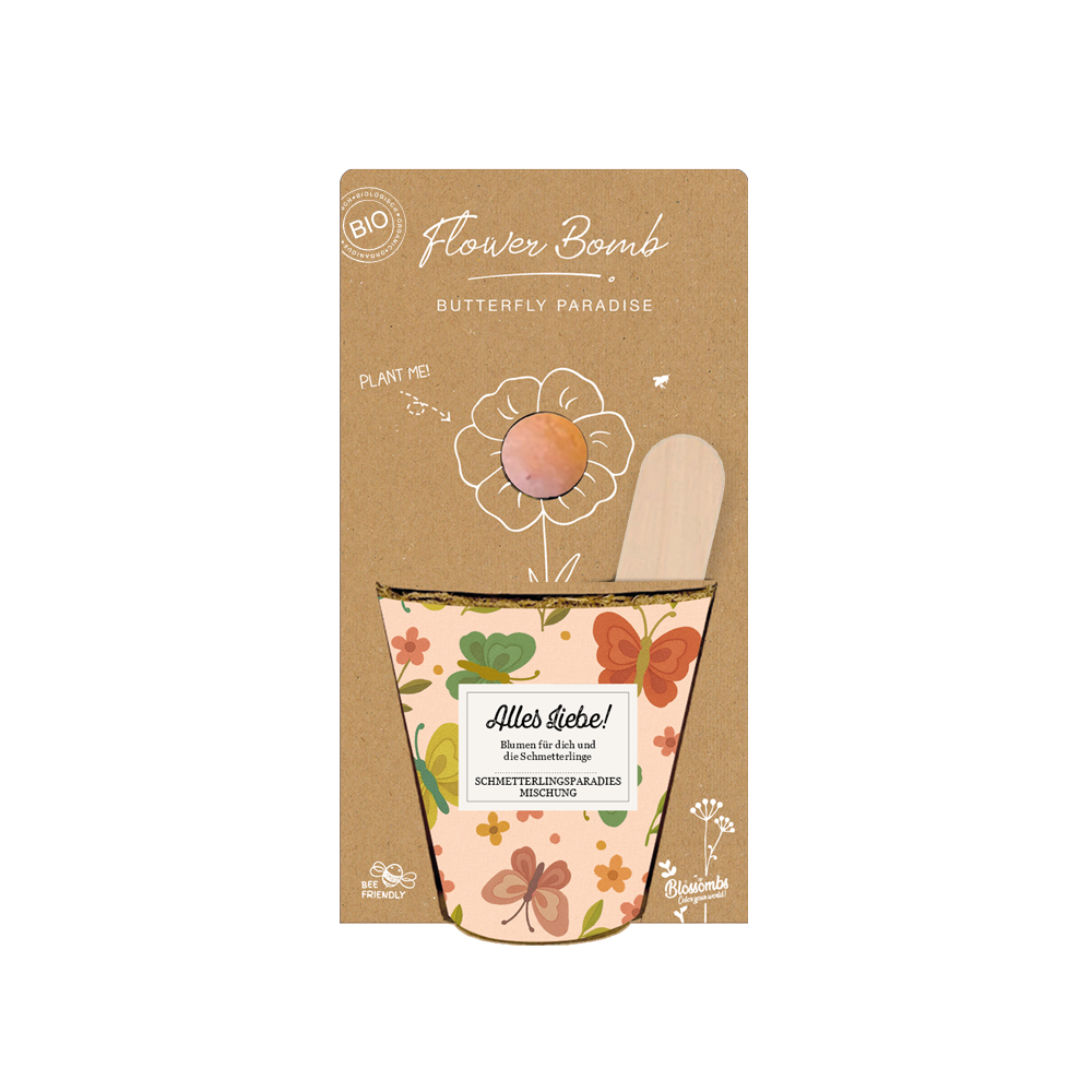 Grow Kit „Alles Liebe!“ mit Saatbombe der Schmetterlingsmischung