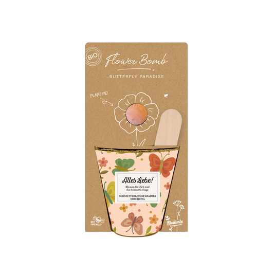 Grow Kit „Alles Liebe!“ mit Saatbombe der Schmetterlingsmischung