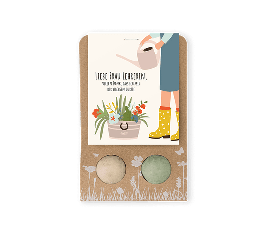 Werbegeschenk "Lieve Frau Lehrerin!" mit 2 Samenbomben