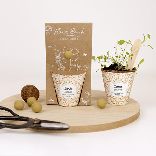 Grow Kit „Danke“ mit Saatbombe der Garten- & Küchenkräuter-Mischung