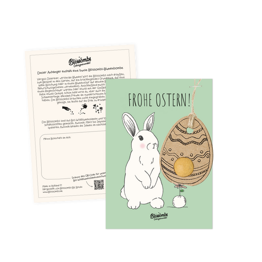 Anhänger Osterei mit Blumenbombe auf Karte "Kaninchen"