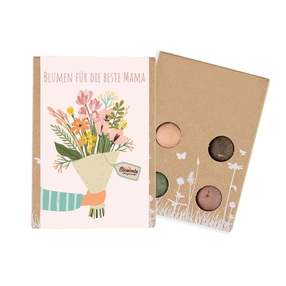 Geschenkbox Mini "Blumen für die beste Mama" mit 4 Samenbomben